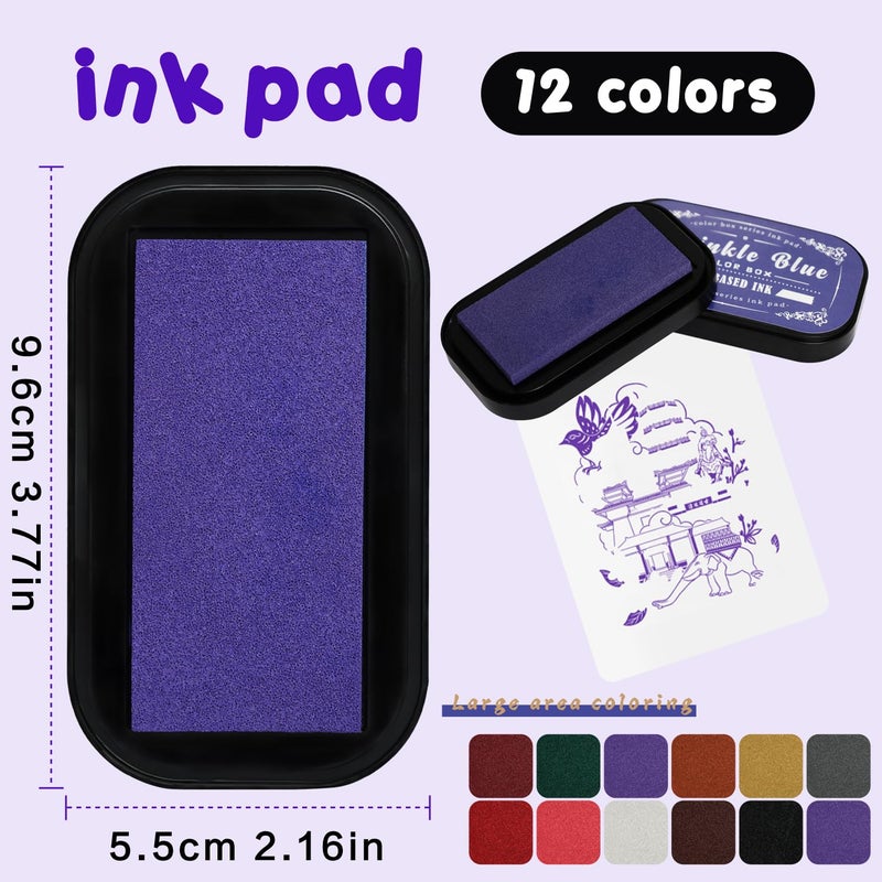 XoreArt Large Oil Ink Pads For Kids Washable Craft Ink Stamp Pads 12 Color Diy Clear Embossing Ink Pad For Clothes Baby Footprint Handprint Rubber Stamps  Paper  Scrapbooking Best Gift For Kids And Adult - Image 2