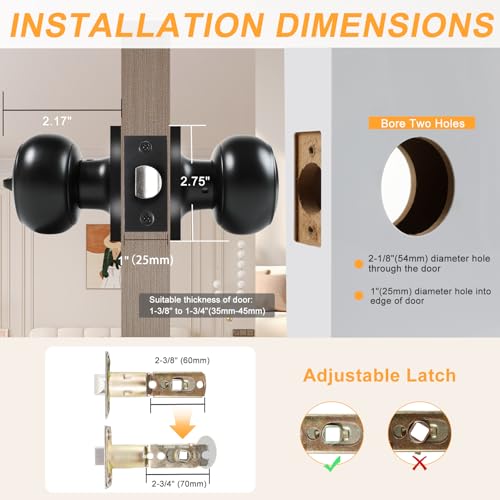 KAMOTA Privacy Door Knobs, 10 Pack Matte Black Heavy-Duty Door Knobs, Interior Keyless Doorknob, Left and Right Hand Reversible, for Bed and Bathroom - Image 3