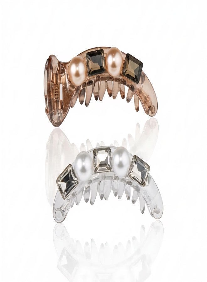 NPRC Embellished Pearl And Crystal Mini Hair Claw Clips - Set Of 2 - Image 1