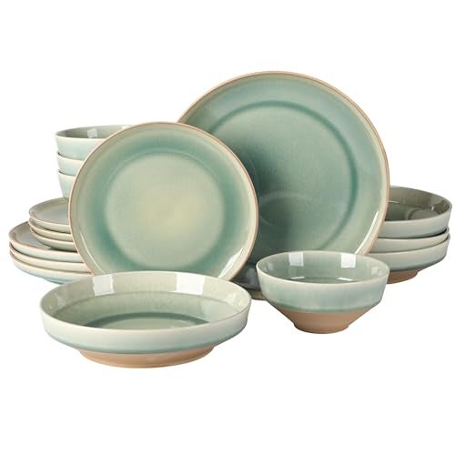 Gibson Elite Hailstone 16 Piece Stoneware Reactive Glaze (Service for 4) Ceramic Plates and Bowls Dinnerware Set - Tropical Green - Image 1