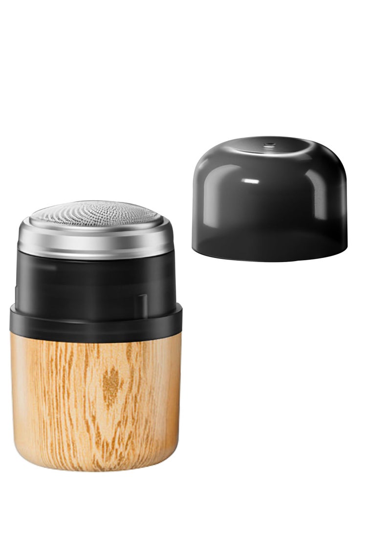 Excefore Mini Portable Electric Shaver for Men, Pocket Size Type-C Rechargeable Razor, Washable Waterproof Rotary Shavers, Wet and Dry Use Beard Trimmer, for Home Travel Office Business (Wood Grain) - Image 1