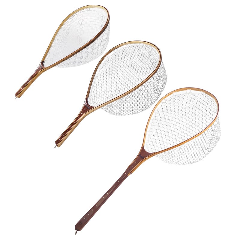 Riverruns Long Wooden Net Fly Fishing with Measuring Dots on Handle Soft Rubber Bag (Long Handle Wooden Net) - Image 3
