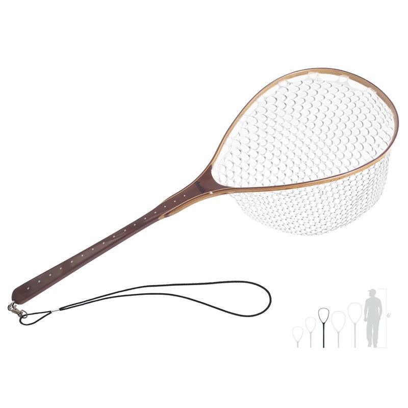 Riverruns Long Wooden Net Fly Fishing with Measuring Dots on Handle Soft Rubber Bag (Long Handle Wooden Net) - Image 1