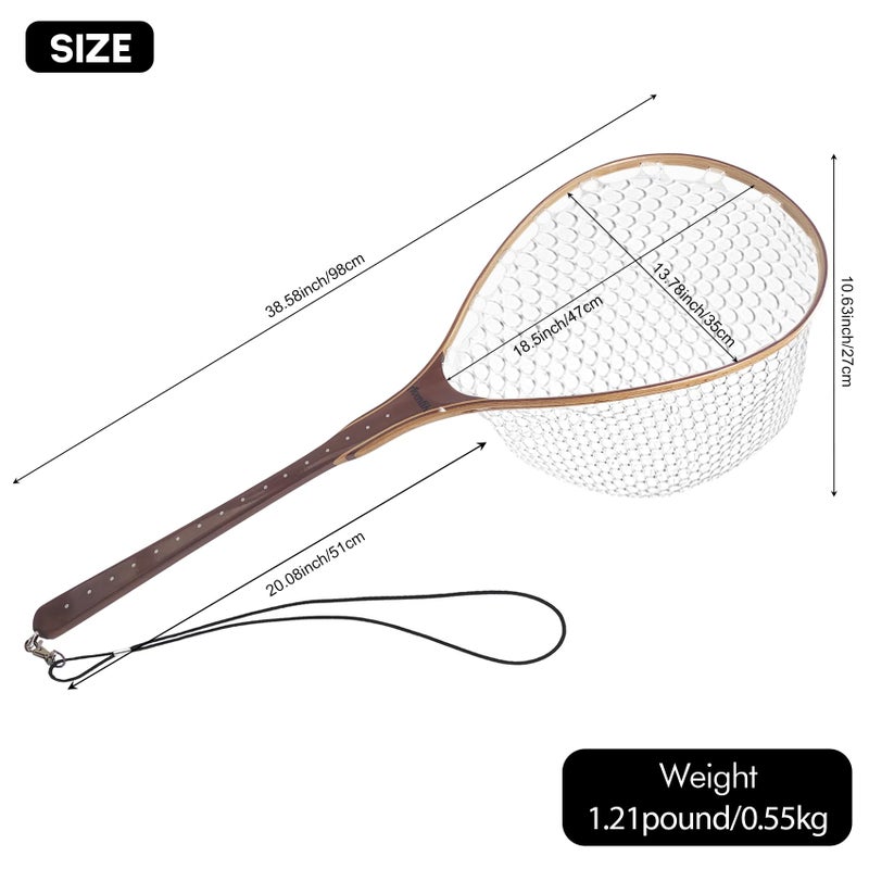 Riverruns Long Wooden Net Fly Fishing with Measuring Dots on Handle Soft Rubber Bag (Long Handle Wooden Net) - Image 5