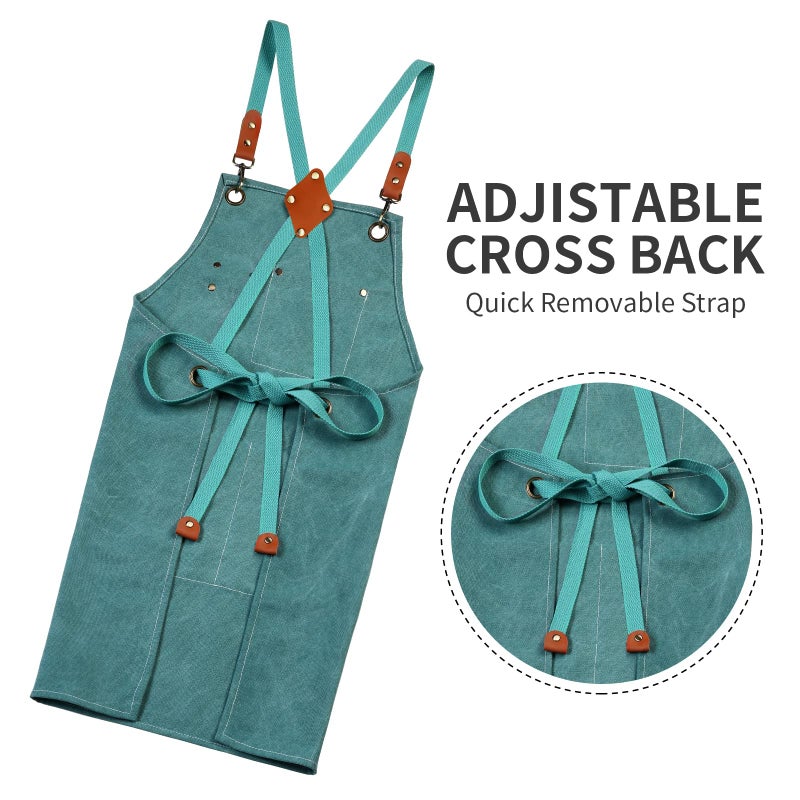 ZOMAO Chef Apron  Cotton Canvas Gardening Apron with Large Pockets for Men and Women Kitchen Cooking Baking Bib Heavy Duty Adjustable Garden Apron - Image 3