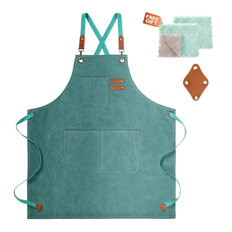 ZOMAO Chef Apron  Cotton Canvas Gardening Apron with Large Pockets for Men and Women Kitchen Cooking Baking Bib Heavy Duty Adjustable Garden Apron - Image 2