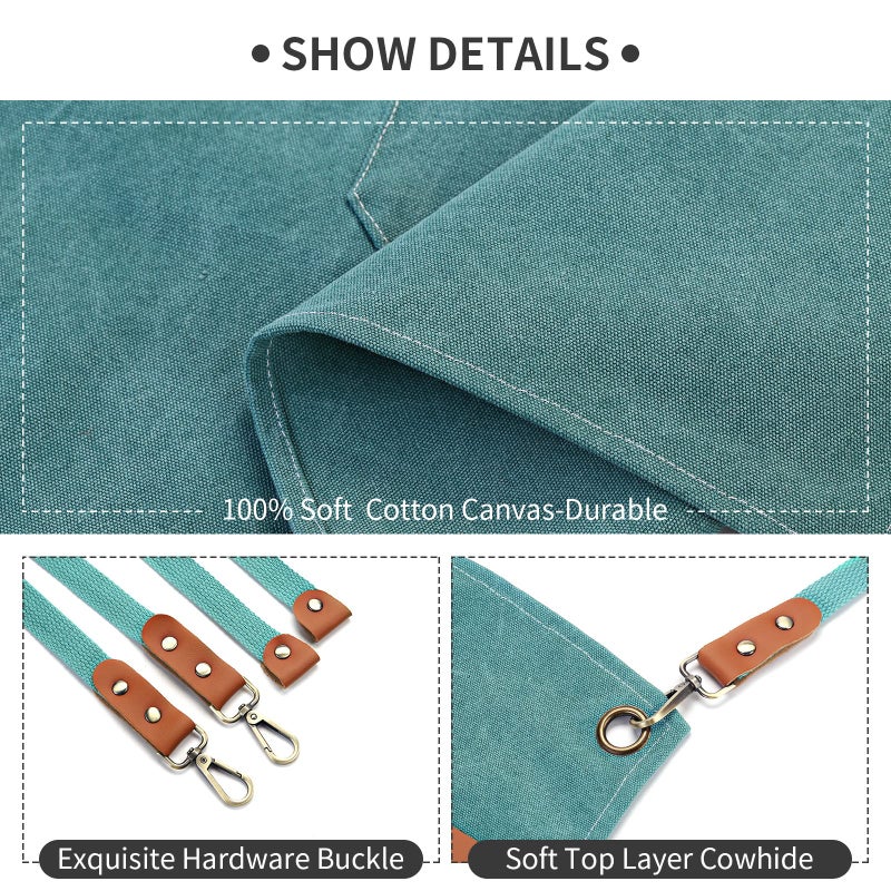 ZOMAO Chef Apron  Cotton Canvas Gardening Apron with Large Pockets for Men and Women Kitchen Cooking Baking Bib Heavy Duty Adjustable Garden Apron - Image 4