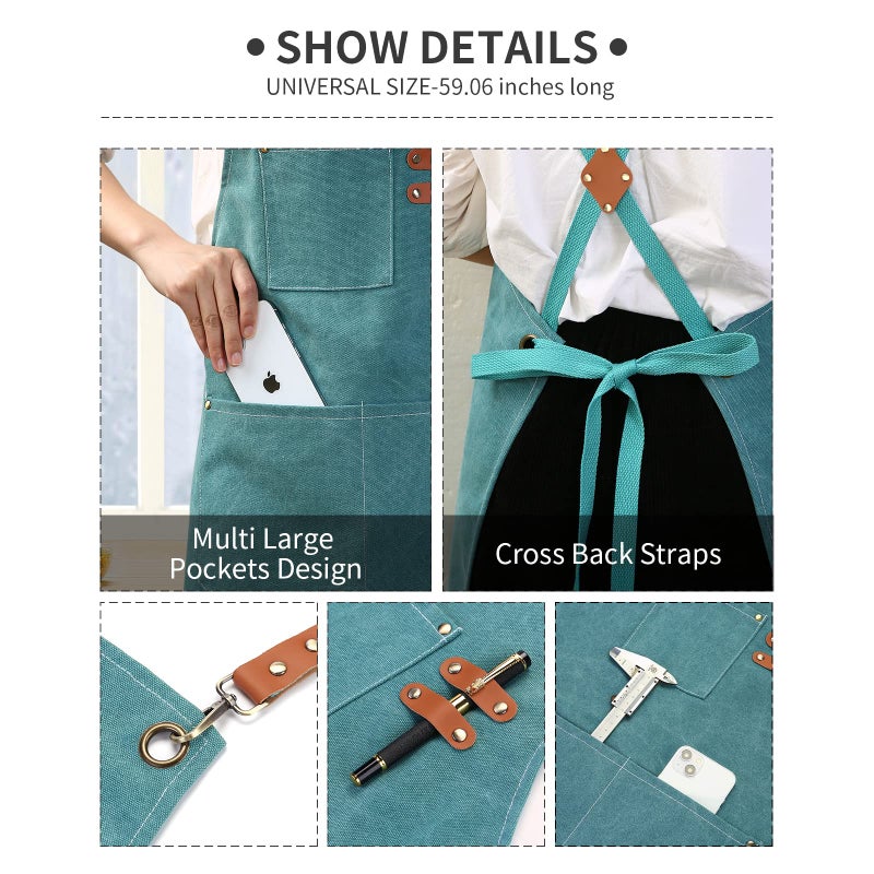 ZOMAO Chef Apron  Cotton Canvas Gardening Apron with Large Pockets for Men and Women Kitchen Cooking Baking Bib Heavy Duty Adjustable Garden Apron - Image 5
