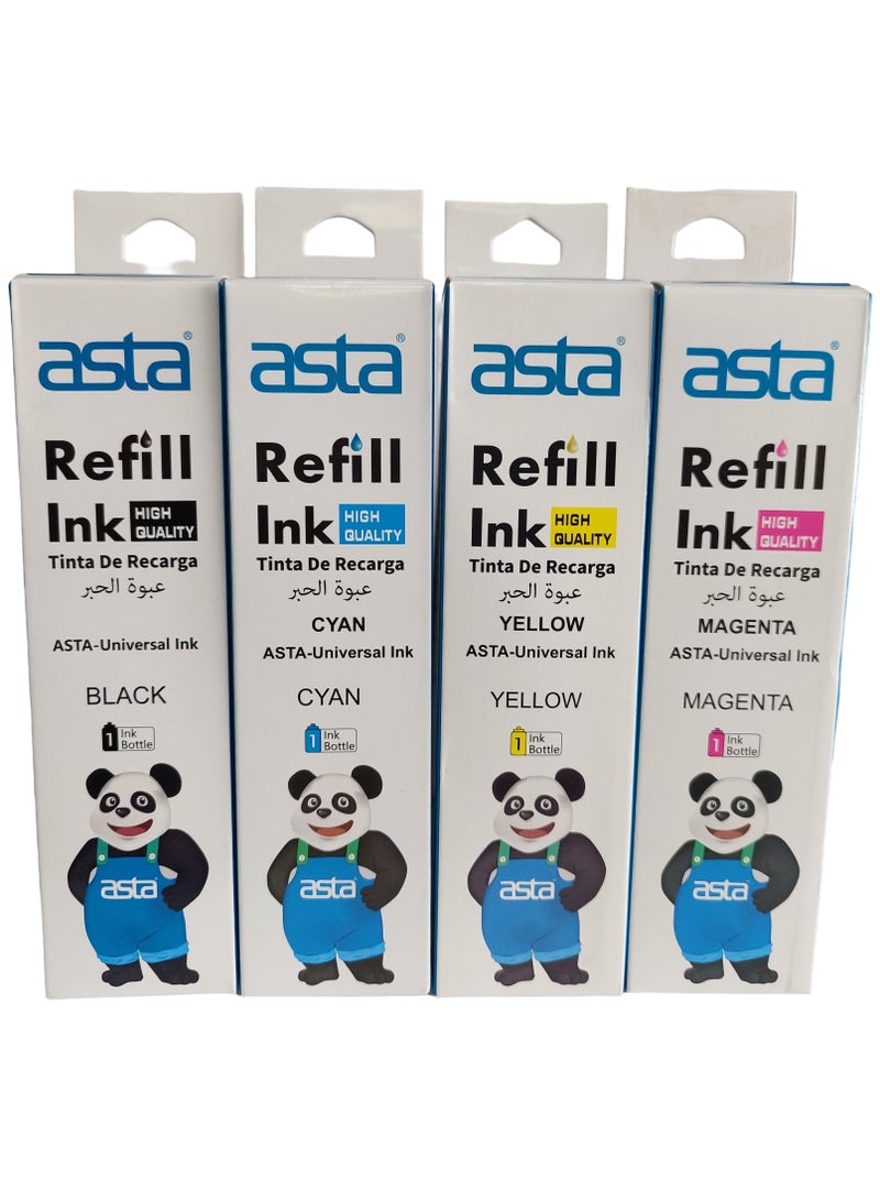 Asta 4-Piece Refill Ink Cartridge(HP/EPSON/CANON) 4 X 100ml Multicolor - Image 1
