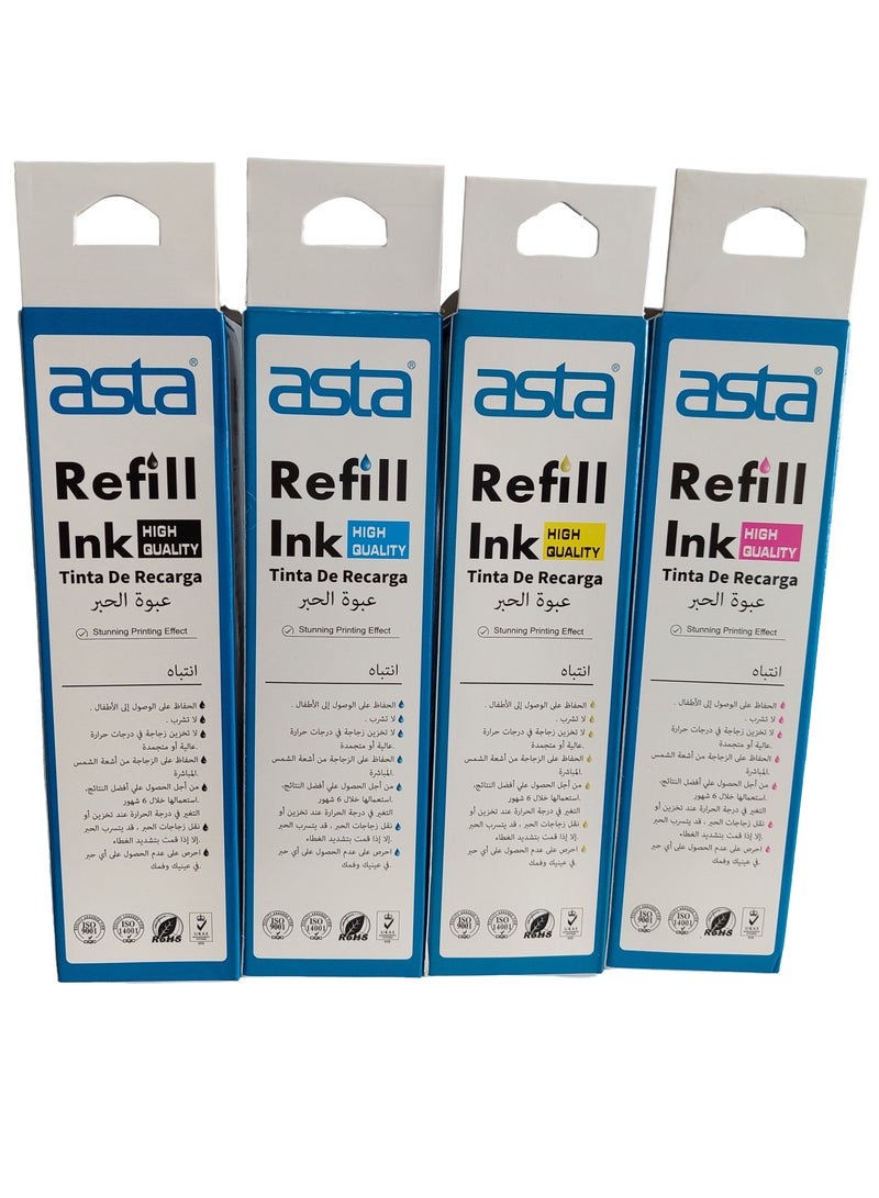 Asta 4-Piece Refill Ink Cartridge(HP/EPSON/CANON) 4 X 100ml Multicolor - Image 2
