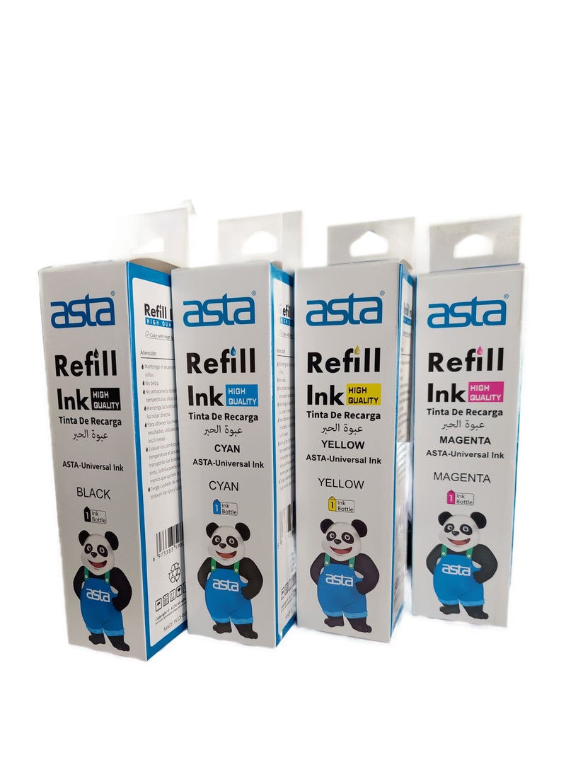Asta 4-Piece Refill Ink Cartridge(HP/EPSON/CANON) 4 X 100ml Multicolor - Image 3