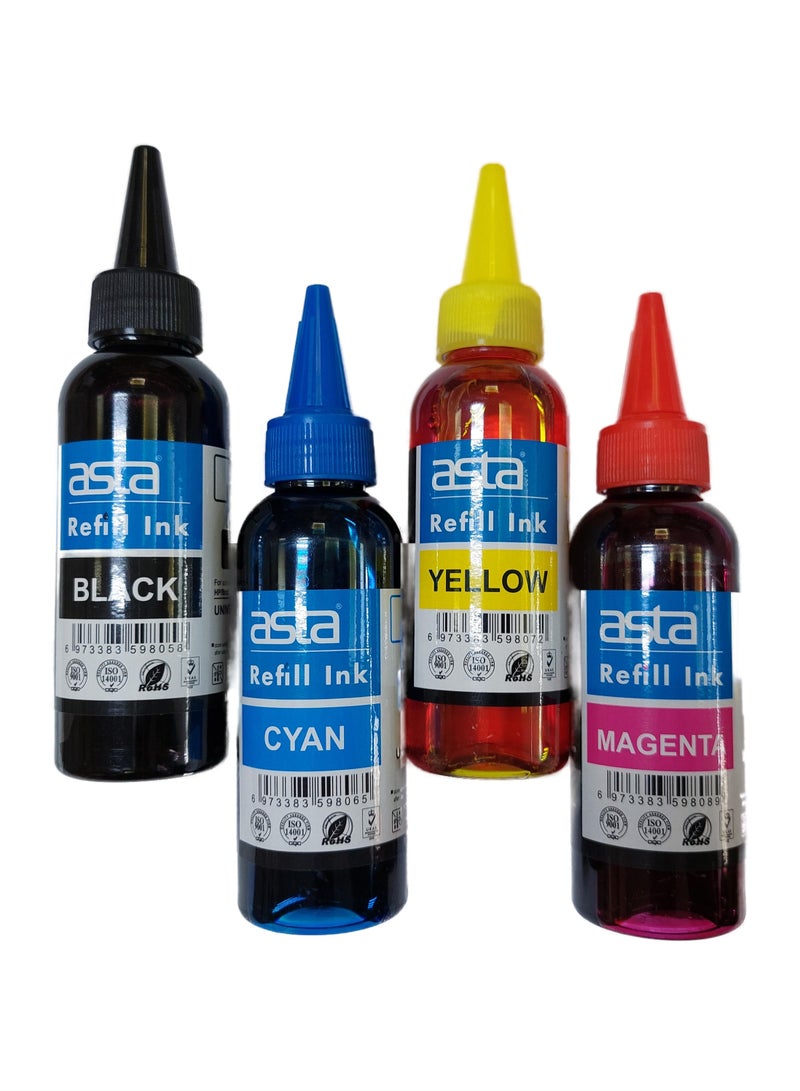Asta 4-Piece Refill Ink Cartridge(HP/EPSON/CANON) 4 X 100ml Multicolor - Image 4