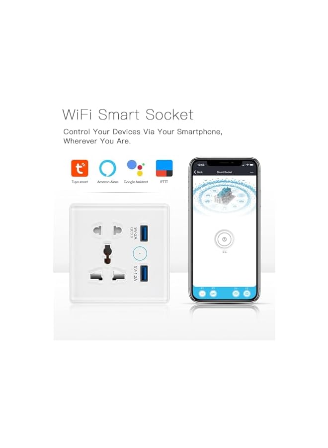 PROMASS promass Universal Smart Wall Outlet, WIFI Socket, 2 in Wall Socket with USB Interface, Smart Life/Tuya APP Remote Control, Compatible with Alexa, No Hub Required, 2.4G WiFi, 10A (Black)  - Image 2