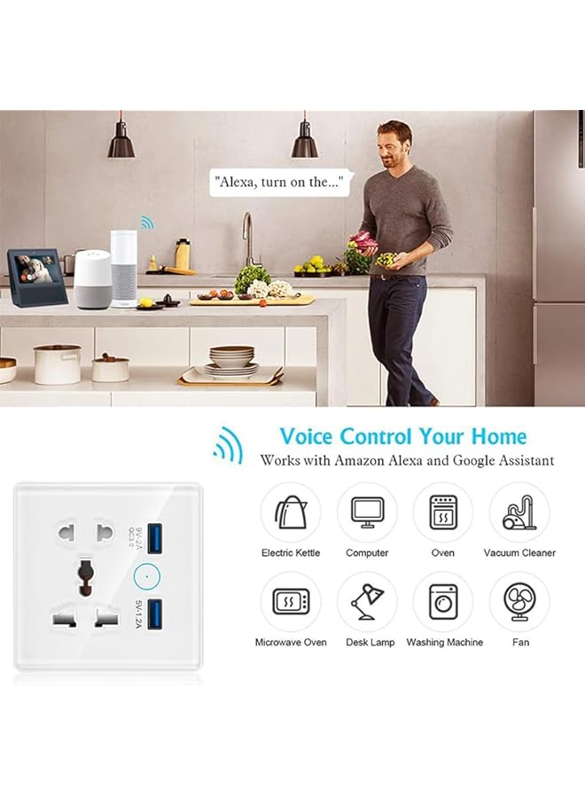 PROMASS promass Universal Smart Wall Outlet, WIFI Socket, 2 in Wall Socket with USB Interface, Smart Life/Tuya APP Remote Control, Compatible with Alexa, No Hub Required, 2.4G WiFi, 10A (Black)  - Image 3