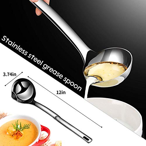 NILKANTH® Stainless Steel Oil Soup Separator Spoon with Long Handle - Cooking and Grease Filter for Home Kitchen Hot Pot Fat Skimmer (Silver) - Image 3