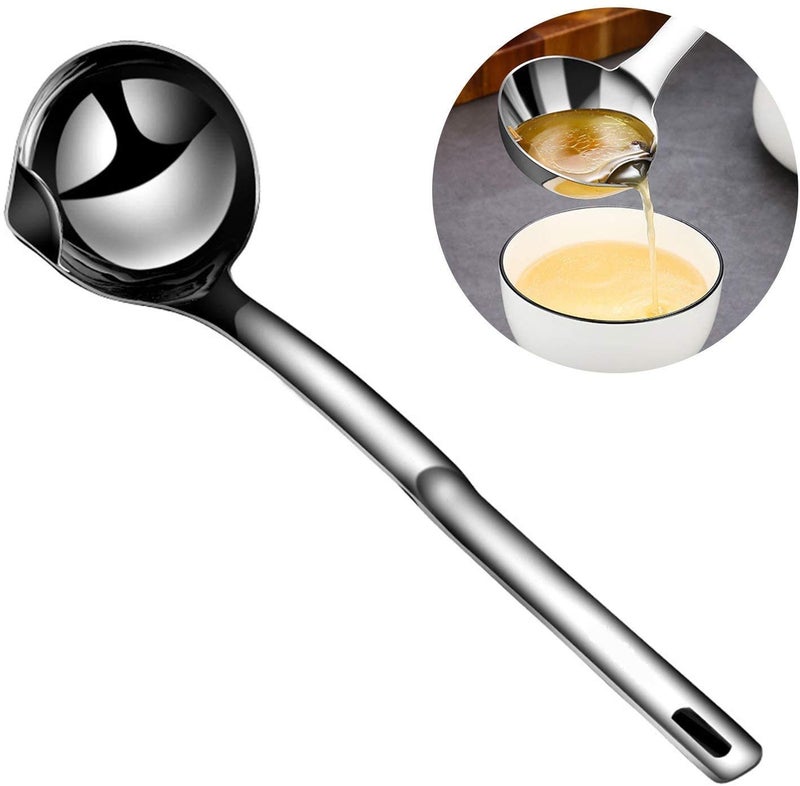 NILKANTH® Stainless Steel Oil Soup Separator Spoon with Long Handle - Cooking and Grease Filter for Home Kitchen Hot Pot Fat Skimmer (Silver) - Image 1