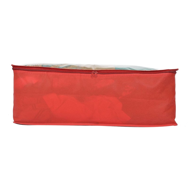 Kuber Industries Kuber Industries Cotton Transparent Underbed Storage CoverLehenga CoverSaree CoverGown CoverSalwar Suit Cover For WomenPack Of 2 Red - Image 3