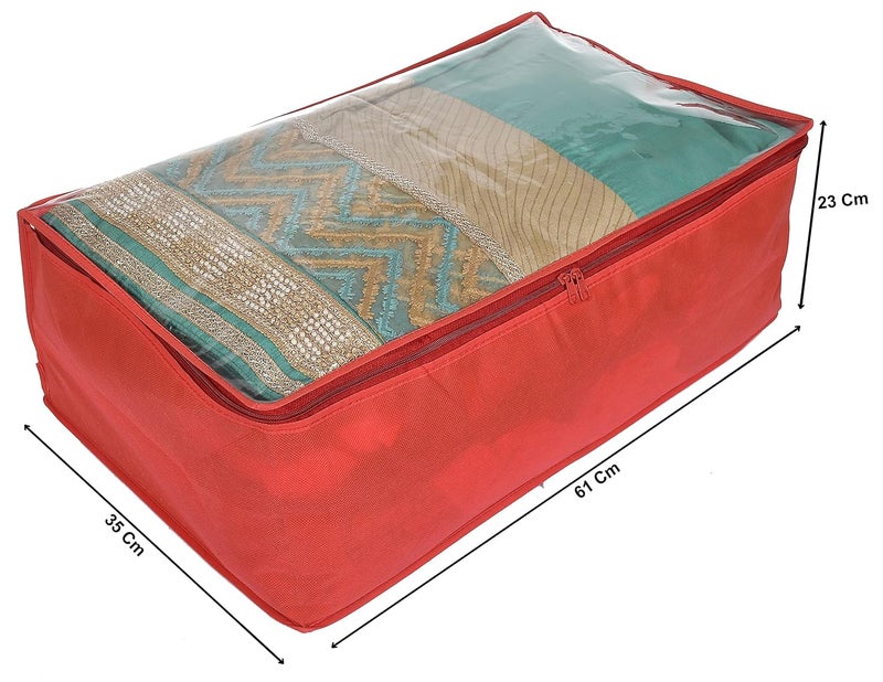 Kuber Industries Kuber Industries Cotton Transparent Underbed Storage CoverLehenga CoverSaree CoverGown CoverSalwar Suit Cover For WomenPack Of 2 Red - Image 2