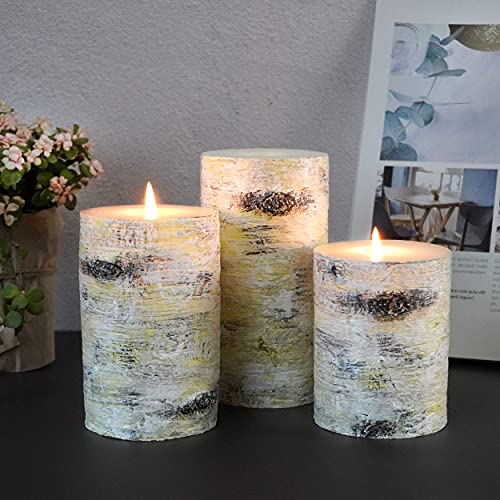 MOZEAL Hand-poured Unscented Candle,Dripless Pillar Candle set of 3,Includes 4", 5" and 6",approx 300 hours Burn Time,Rustic Country Style,for Wedding,Dinner,Christmas,Restaurants and Home decor,Birch - Image 1