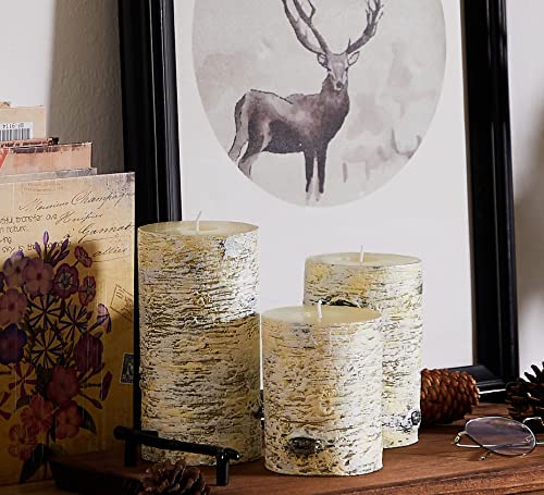 MOZEAL Hand-poured Unscented Candle,Dripless Pillar Candle set of 3,Includes 4", 5" and 6",approx 300 hours Burn Time,Rustic Country Style,for Wedding,Dinner,Christmas,Restaurants and Home decor,Birch - Image 4