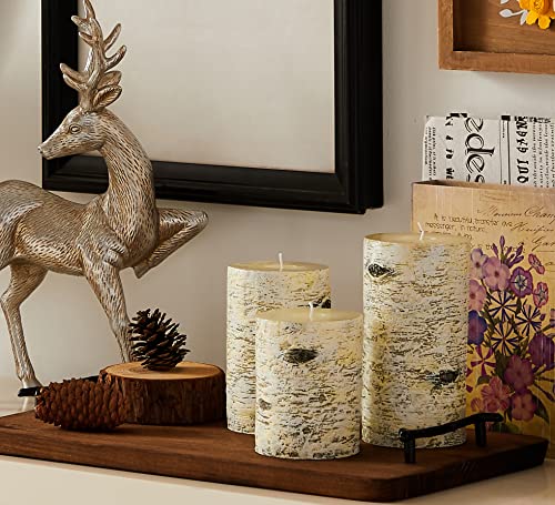 MOZEAL Hand-poured Unscented Candle,Dripless Pillar Candle set of 3,Includes 4", 5" and 6",approx 300 hours Burn Time,Rustic Country Style,for Wedding,Dinner,Christmas,Restaurants and Home decor,Birch - Image 5