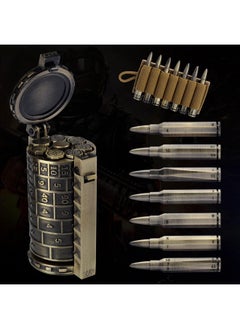 CZYY Rifle Bullet Dice Set - Solid Metal 7 Polyhedral Dice Set With Spinning Container Case & Cartridge Holder Belt - Perfect Role Playing Dice Set For D&D, Tabletop Games (Bronze)  - Image 1