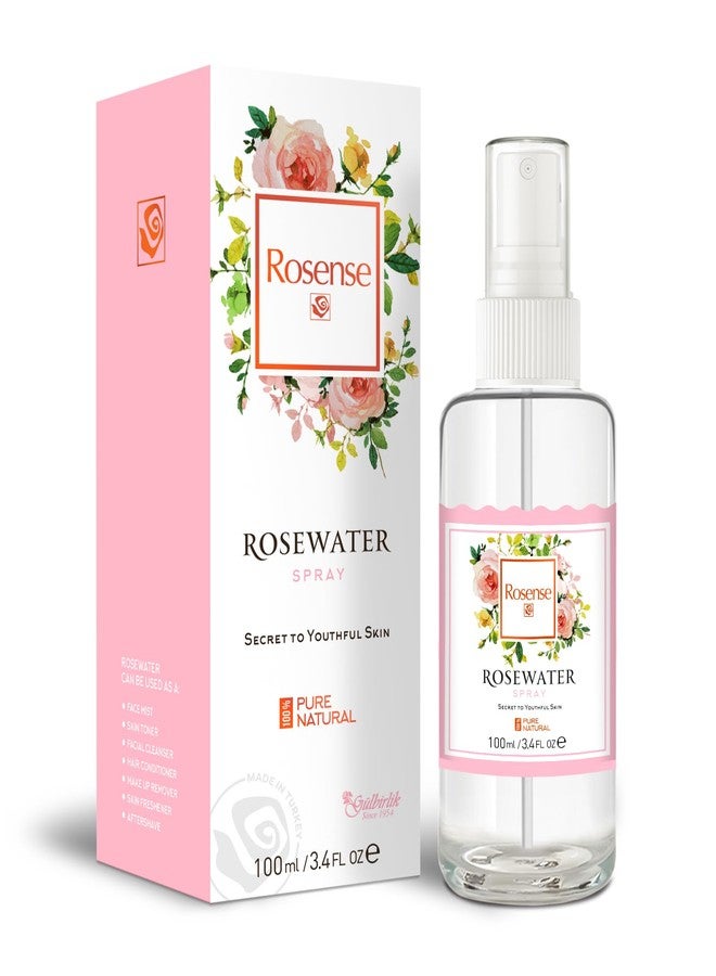Rosense Glass Bottle Rosewater Hydrating Facial Toner/Rose Water Face Mist 3.4 Oz - Image 1