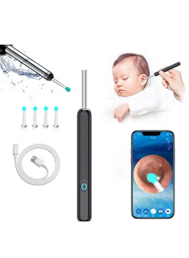 Arabest Ear Wax Removal, Wi-Fi Visible Wax Elimination Spoon with 4 Soft Silicone Ear Scoops, Wireless Ear Endoscope 1296P HD with LED Light for iPhone, iPad, Android Phones (Black)  - Image 1