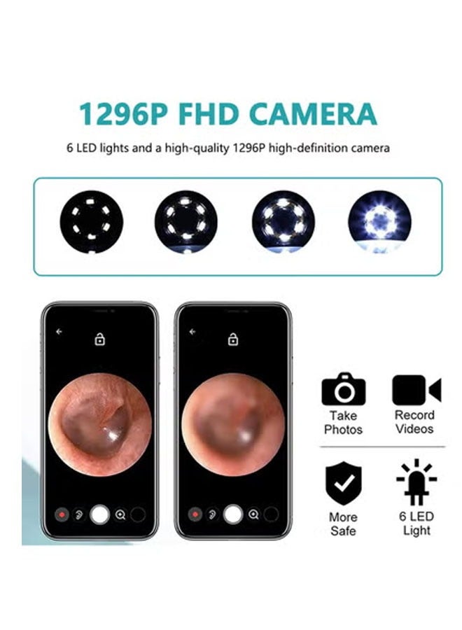 Arabest Ear Wax Removal, Wi-Fi Visible Wax Elimination Spoon with 4 Soft Silicone Ear Scoops, Wireless Ear Endoscope 1296P HD with LED Light for iPhone, iPad, Android Phones (Black)  - Image 3