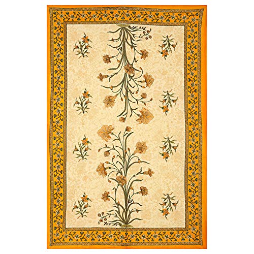ART WORLD King Size Double Bed Sheet with Pillow Covers Pure Cotton Rajasthani Jaipuri Traditional Printed Bedcover (Yellow, King) - Image 3