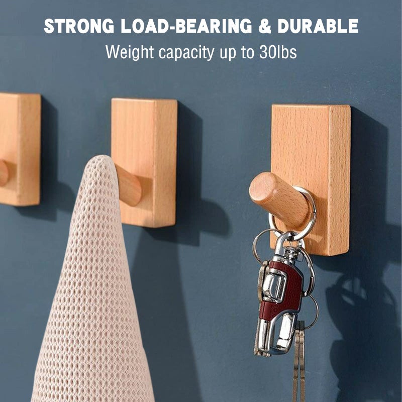 QUELLANCE Wood Coat Hooks Wall Mounted - 4 Pack Wall Hooks for Hanging Robe & Towel Hooks for Bathroom, Natural Handmade Hat Hooks Heavy Duty (Beech Wood) - Image 2