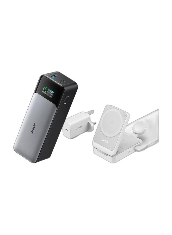 Anker 737 Power Bank (PowerCore 24K), 24,000mAh 3-Port Portable Charger with 140W Output, Smart Digital Display, Compatible with MacBook Pro/ Air, iPhone 17/16 Series, Samsung, Huaiwei, Dell & MagGo 3-in-1 Wireless Charging Station, MagSafe Charger Compatible, Qi2 Certified 15W Wireless Stand, Apple Watch Charger for MagSafe, For iPhone 17/16/15, AirPods (40W USB C Charger Included)Bundle - Image 1