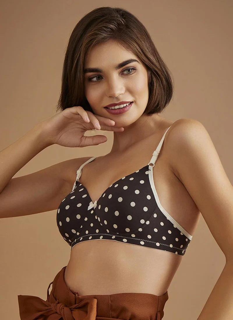 Clovia Clovia Padded Non-Wired Full Cup Polka Dot T-shirt Bra in Black