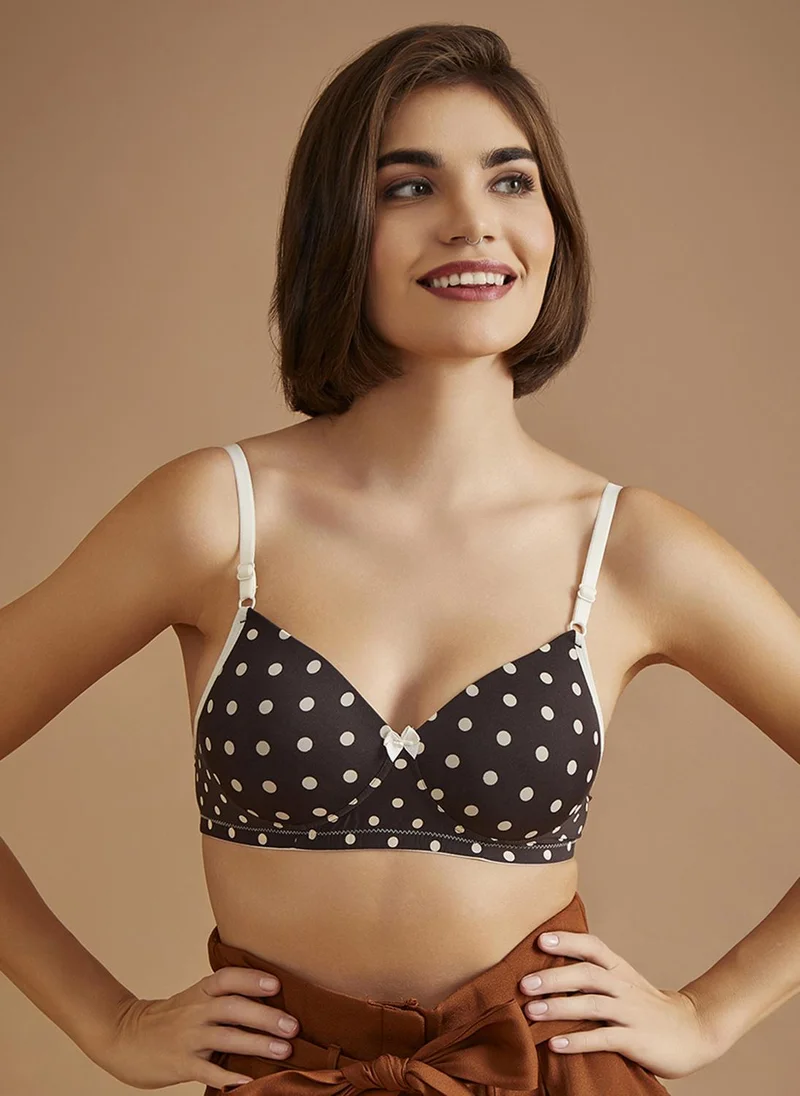 Clovia Clovia Padded Non-Wired Full Cup Polka Dot T-shirt Bra in Black