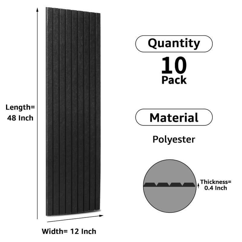 Art3dwallpanels 10 Pack Acoustic Panels, 48" X 12" X 0.35" Soundproof Wall Panels, Self Adhesive High Density Sound Absorbing Acoustic Treatment for Recording Studio, Office, Black - Image 3