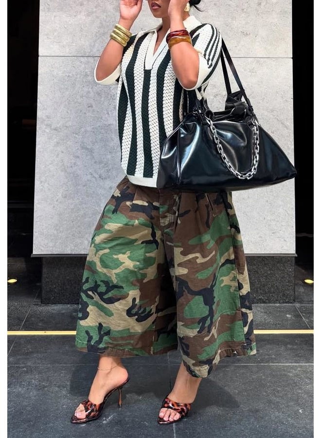 NRTHYE Womens Camo Cargo Jeans Army Fatigue Baggy Wide Leg High Waist Capris Camouflage Trousers Bermuda Boyfriend Pants, 00camo, XL - Image 4