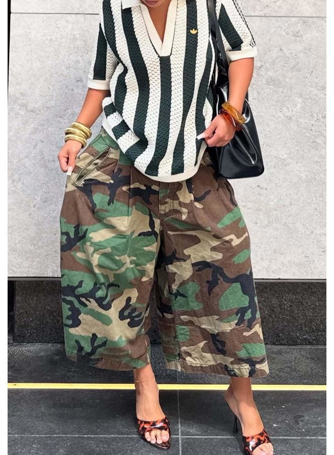 NRTHYE Womens Camo Cargo Jeans Army Fatigue Baggy Wide Leg High Waist Capris Camouflage Trousers Bermuda Boyfriend Pants, 00camo, XL - Image 2