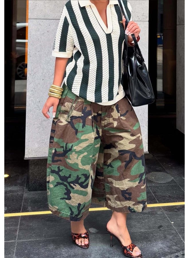 NRTHYE Womens Camo Cargo Jeans Army Fatigue Baggy Wide Leg High Waist Capris Camouflage Trousers Bermuda Boyfriend Pants, 00camo, XL - Image 3