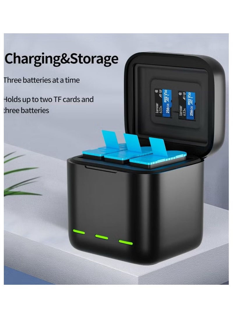 TELESIN Battery Charger Storage Box Compatible with GoPro HERO 12, 11, 10, 9 Triple Battery Dock with LED Indicator - Image 4