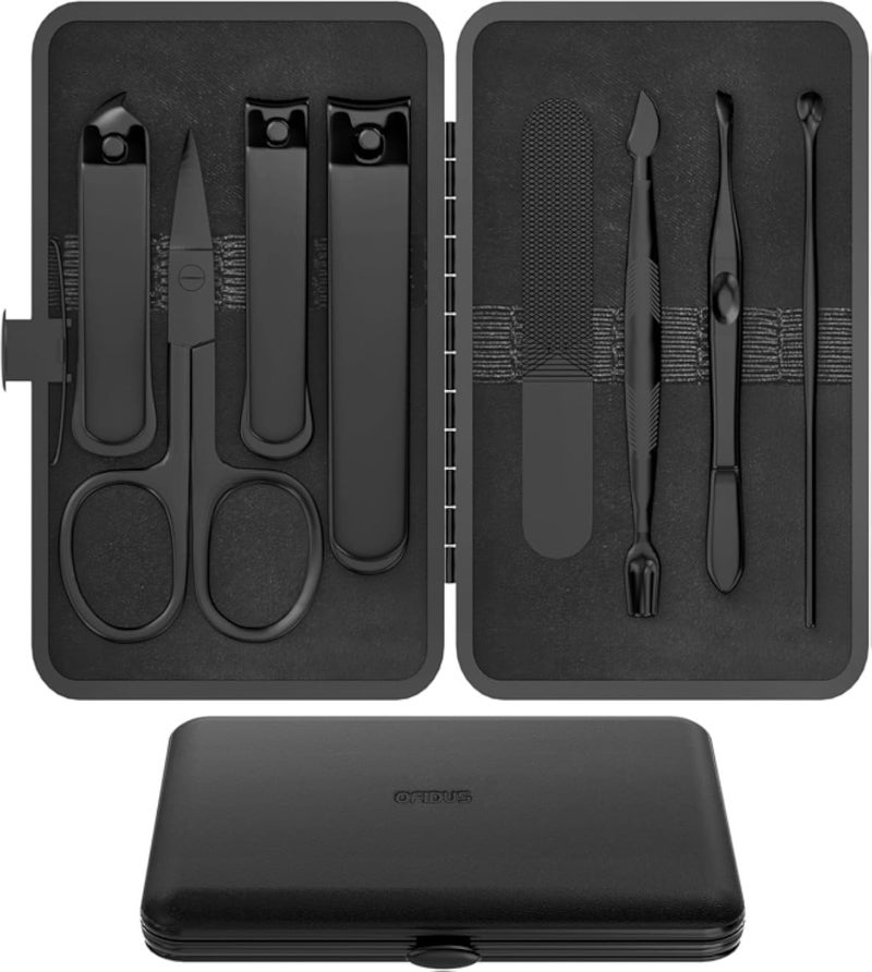 Precision 8 Pieces Menâ€™s Nail Grooming Travel Kit, Stainless Steel Manicure Set with Fingernail & Toenail Clippers, Nail File, Slant Tip Tweezers, Cuticle Scissors, Cuticle Pusher, Travel Case