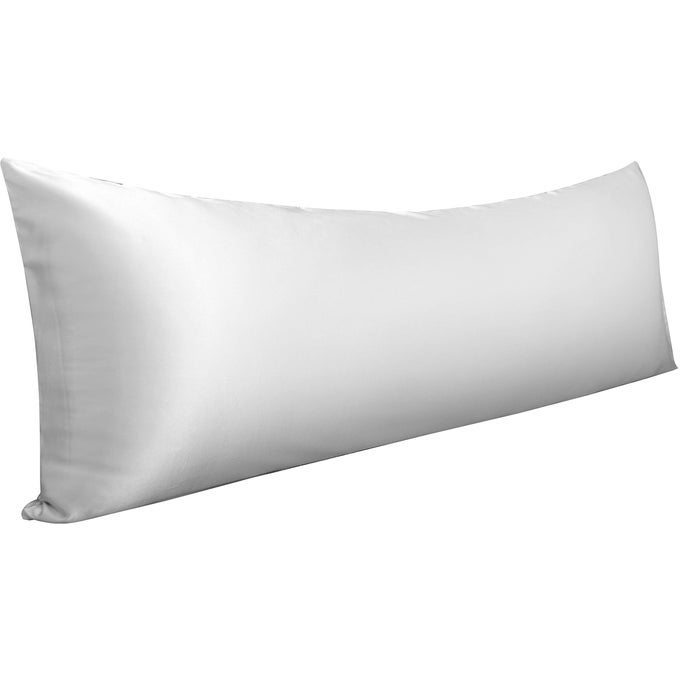 SATIN BODY PILLOWCASE FOR HAIR AND SKIN LUXURIOUS AND SILKY PILLOW CASE WITH ENVELOPE CLOSURE 20X54 INCHES SILVER GREY