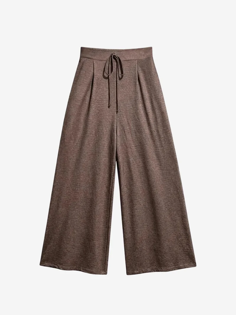ميكسراي MIXRAY High Waist Wide Leg Palazzo Pants with Tie Detail
