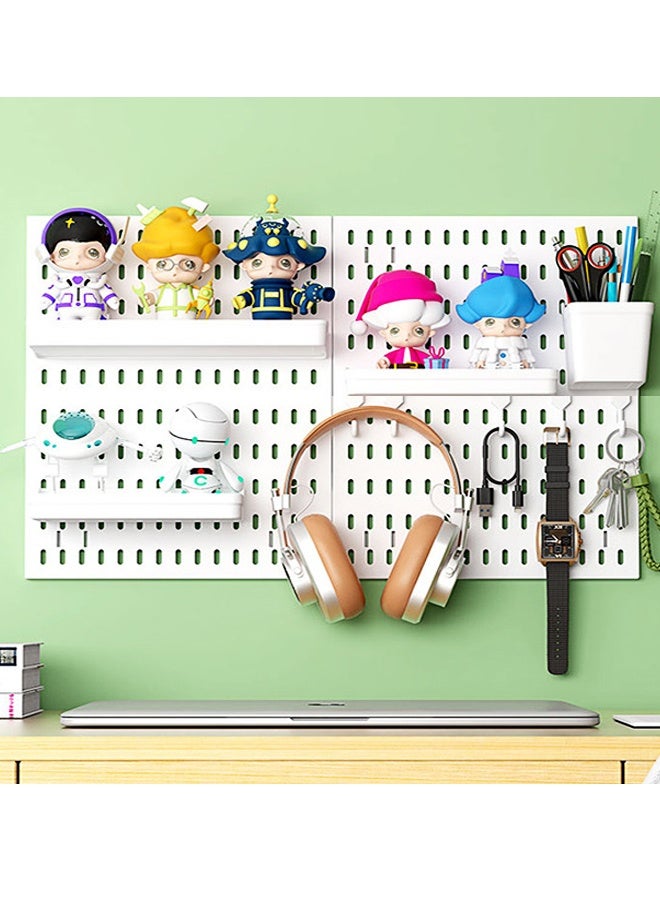 Hanayo Pegboard Assembly Set, No Drill DIY Hook and Basket Bracket Accessory Set, Includes 2 Square Pegboards + 10 Accessories, Wall Mounted Storage and Display Rack, Suitable for Wall Storage, Craft Organization, Decoration Display and Nursery Storage (White) - Image 4