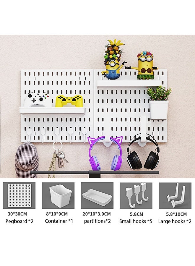 Hanayo Pegboard Assembly Set, No Drill DIY Hook and Basket Bracket Accessory Set, Includes 2 Square Pegboards + 10 Accessories, Wall Mounted Storage and Display Rack, Suitable for Wall Storage, Craft Organization, Decoration Display and Nursery Storage (White) - Image 2