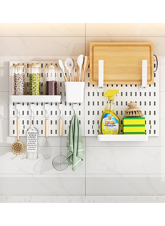 Hanayo Pegboard Assembly Set, No Drill DIY Hook and Basket Bracket Accessory Set, Includes 2 Square Pegboards + 10 Accessories, Wall Mounted Storage and Display Rack, Suitable for Wall Storage, Craft Organization, Decoration Display and Nursery Storage (White) - Image 3