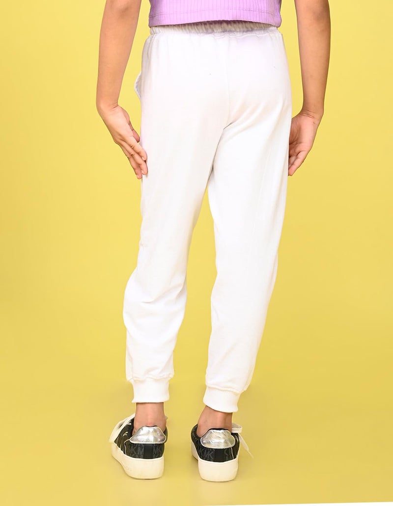 Nusyl Girls Solid Track Pants for Kids | Soft Cotton Blend | Comfortable Fit | Everyday Casual Wear | 2-17 Years | White - Image 2
