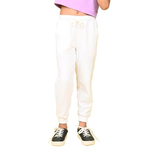 Nusyl Girls Solid Track Pants for Kids | Soft Cotton Blend | Comfortable Fit | Everyday Casual Wear | 2-17 Years | White - Image 1