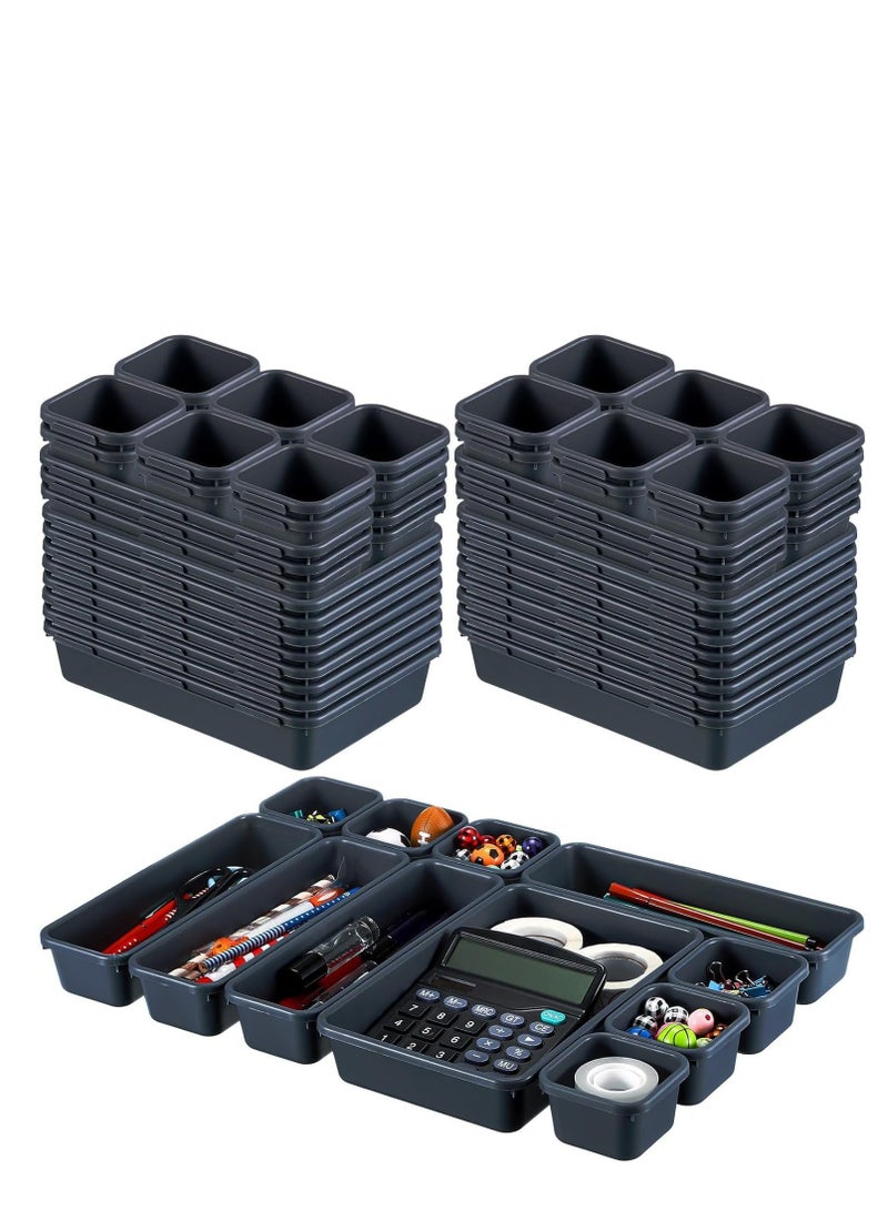 Premify 45 Pcs Plastic Drawer Organizers, 3 Size Large Storage Organizer Divider Interlocking Trays for Kitchen, Bathroom, Makeup, Fridge Organiser, Bedroom, Office, Utensils, Jewelries - Image 1