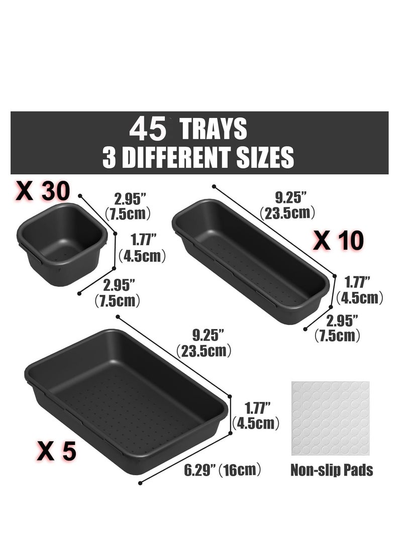 Premify 45 Pcs Plastic Drawer Organizers, 3 Size Large Storage Organizer Divider Interlocking Trays for Kitchen, Bathroom, Makeup, Fridge Organiser, Bedroom, Office, Utensils, Jewelries - Image 2