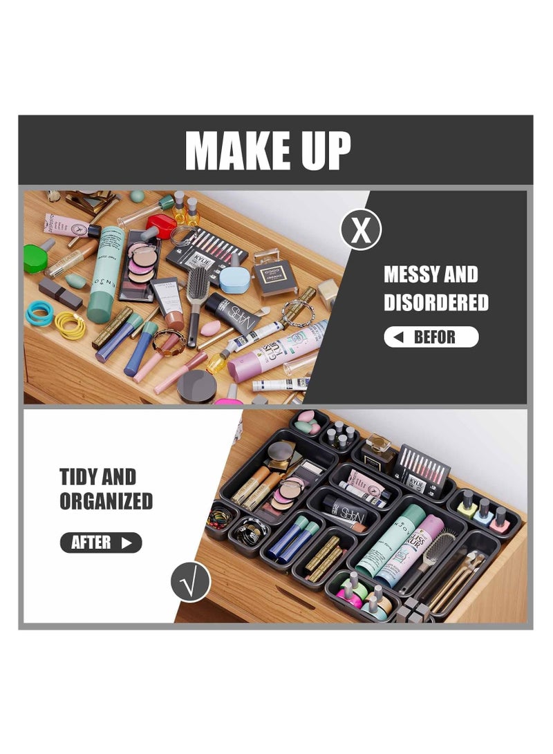 Premify 45 Pcs Plastic Drawer Organizers, 3 Size Large Storage Organizer Divider Interlocking Trays for Kitchen, Bathroom, Makeup, Fridge Organiser, Bedroom, Office, Utensils, Jewelries - Image 5